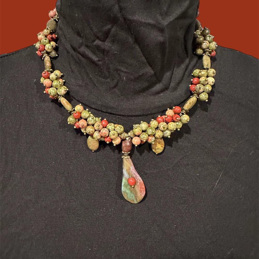 Unakite Stones Necklace - With Pendant - One of a Kind